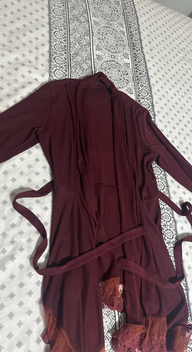Bordo Uzun Kollu Kadın Sabahlık - Görsel 3