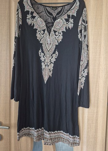 Bohem Uzun Kol V Yaka Desenli Tunik