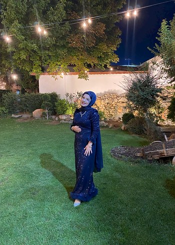 Abiye Uzun Lacivert Drape Detaylı Abiye Elbise