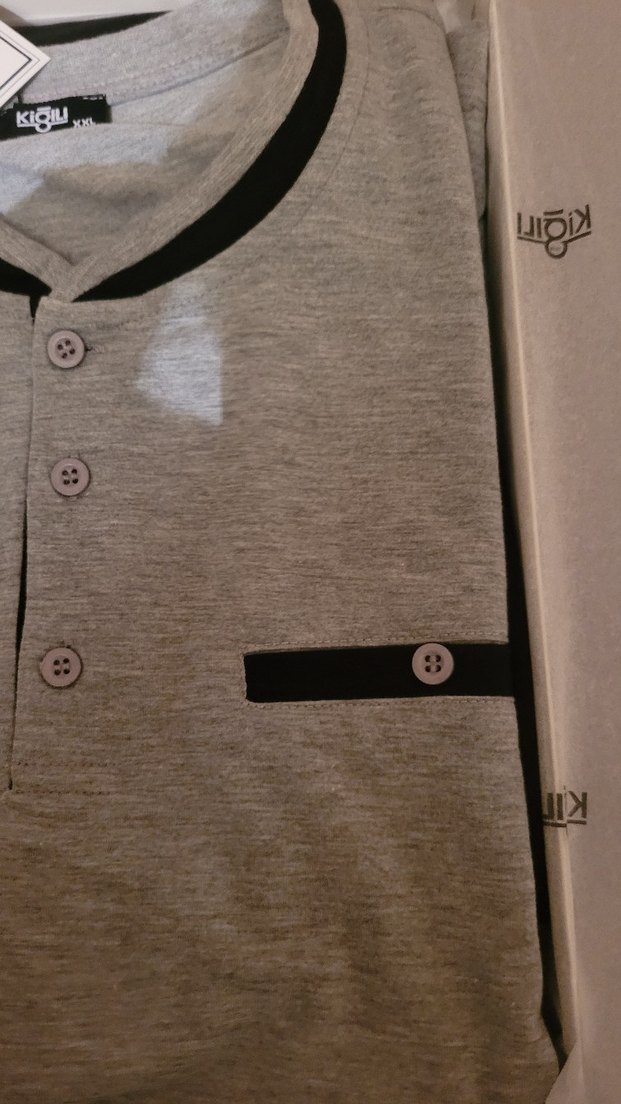 Gri Uzun Kollu Erkek Pijama Takımı - Görsel 2