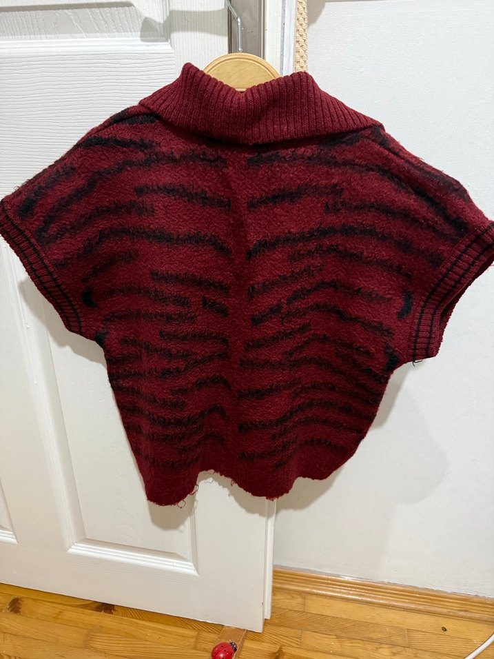 Bordo Zebra Desenli Triko süveter - Görsel 2