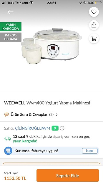 Weewell yoğurt yapma makinesi