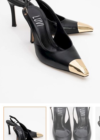 Altın Uçlu Tokalı Siyah Stiletto