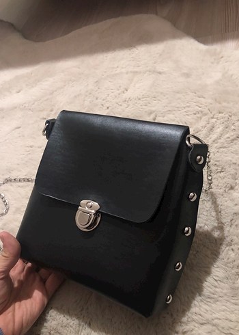 Tokalı Siyah Deri Kadın Çanta - Görsel 2