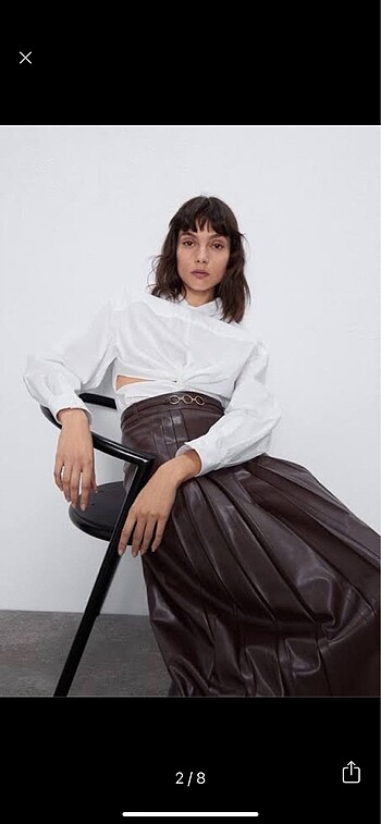 Zara Zara Suni Deri Midi Etek