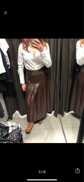 m Beden Zara Suni Deri Midi Etek