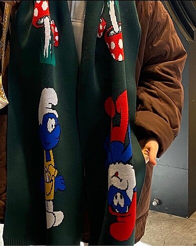 Atkı 180 Cm Triko Şirinler Atkı - Görsel 2