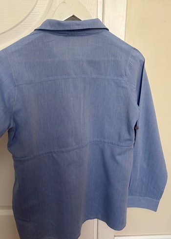 Hamile Mavi Düğmeli Kadın Denim Gömlek - Görsel 6