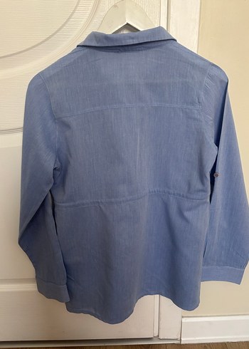 Hamile Mavi Düğmeli Kadın Denim Gömlek - Görsel 3