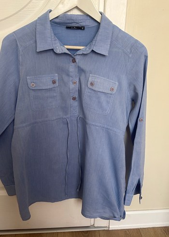 Hamile Mavi Düğmeli Kadın Denim Gömlek - Görsel 2