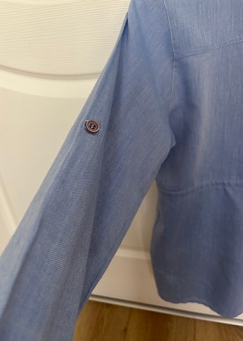 Hamile Mavi Düğmeli Kadın Denim Gömlek - Görsel 7