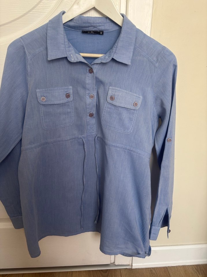 Hamile Mavi Düğmeli Kadın Denim Gömlek - Görsel 2