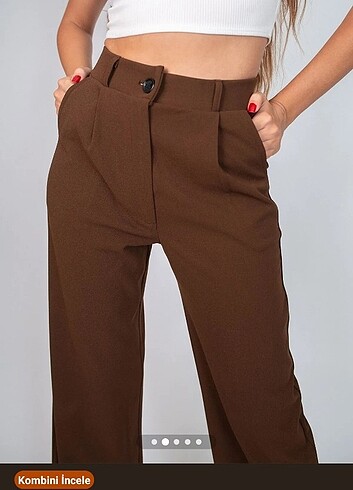 Kahverengi plazzo pantalon bol paça