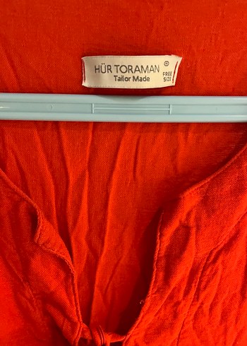 Püsküllü Kırmızı Uzun Keten Elbise - Görsel 6