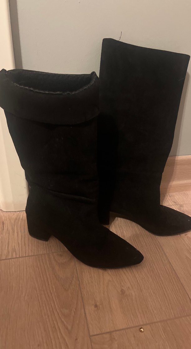 Siyah Süet Kadın Diz Boyu Topuklu Çizme - Görsel 3