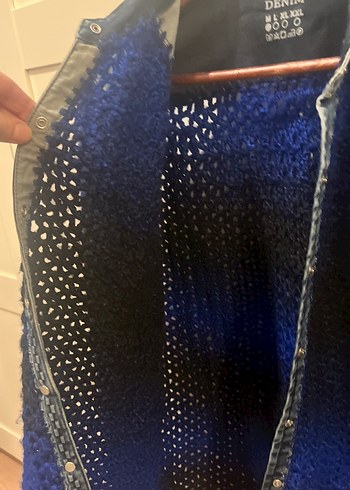 Örgü Detaylı Mavi Denim Kadın Ceket - Görsel 4