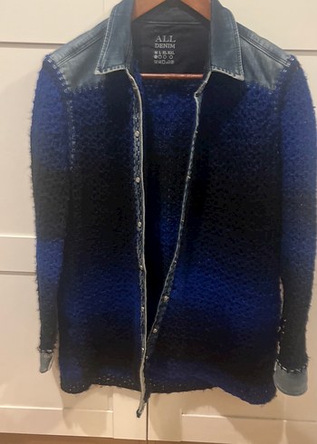 Örgü Detaylı Mavi Denim Kadın Ceket - Görsel 7