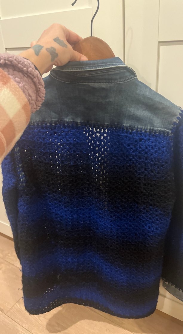 Örgü Detaylı Mavi Denim Kadın Ceket - Görsel 5