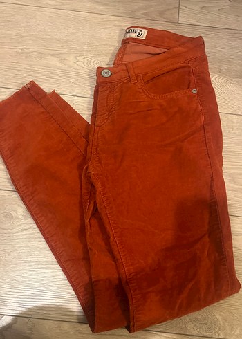 Turuncu ince kadife Kadın Pantolon - Görsel 3