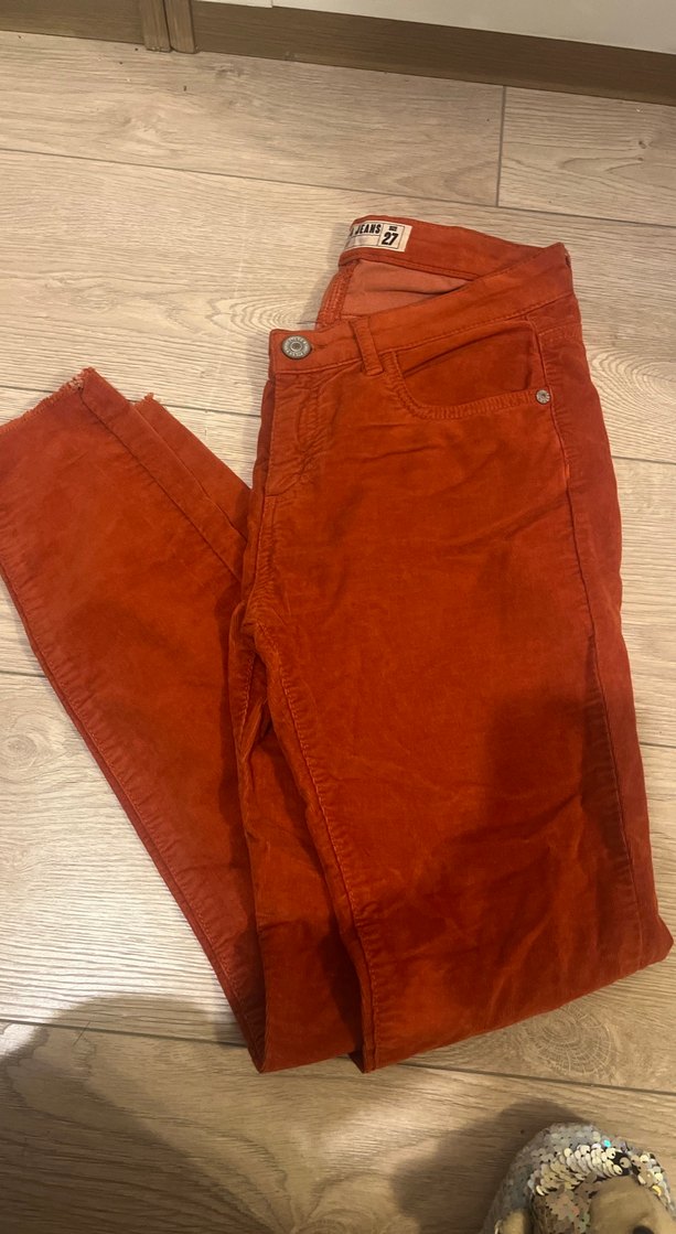 Turuncu ince kadife Kadın Pantolon - Görsel 3