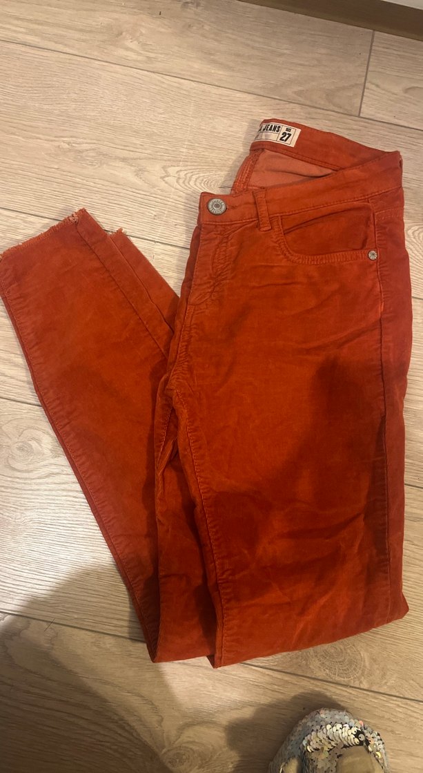 Turuncu ince kadife Kadın Pantolon - Görsel 4