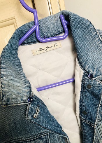 38 Beden mavi Renk Düğmeli Mavi Baskılı Kadın Denim Ceket