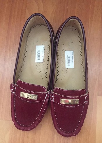 Bordo Süet Tokalı Kadın Babet Ayakkabı - Görsel 3