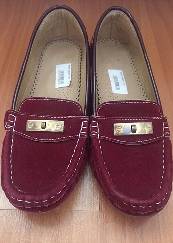 Bordo Süet Tokalı Kadın Babet Ayakkabı - Görsel 4