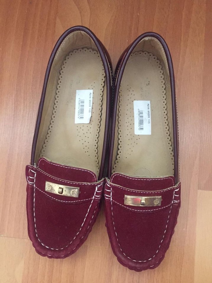 Bordo Süet Tokalı Kadın Babet Ayakkabı - Görsel 3