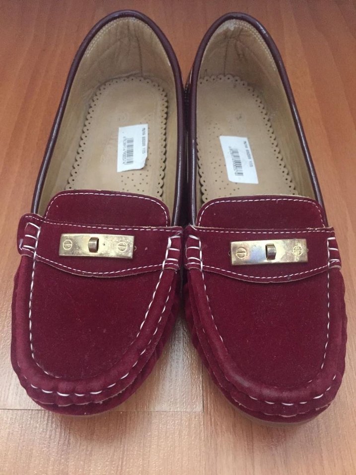 Bordo Süet Tokalı Kadın Babet Ayakkabı - Görsel 4