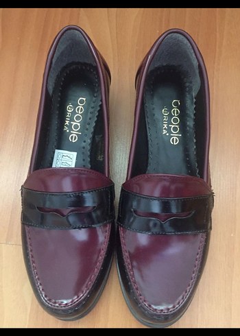 Bordo Tokalı Kadın Klasik loafer Ayakkabı - Görsel 3
