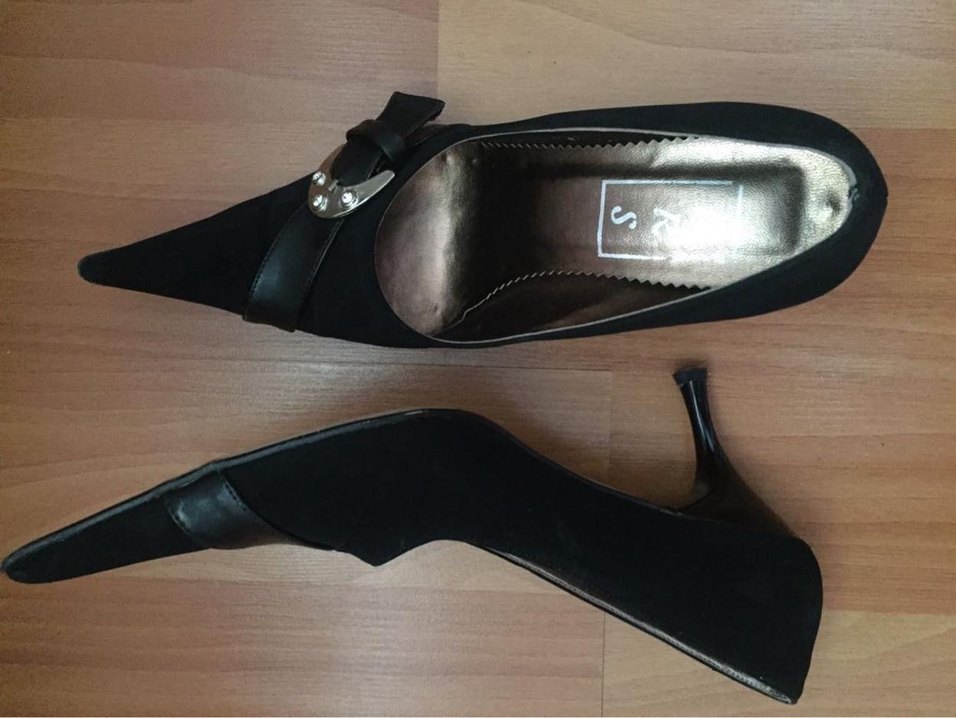 Siyah Süet Tokalı Stiletto Topuklu Kadın Ayakkabı - Görsel 2