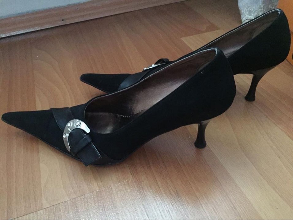 Siyah Süet Tokalı Stiletto Topuklu Kadın Ayakkabı - Görsel 3