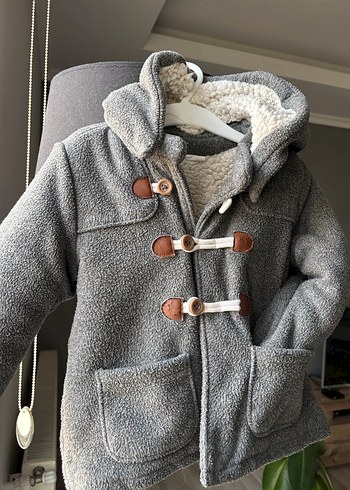 Düğmeli Kapüşonlu Gri Erkek Çocuk Kabanı - Görsel 2