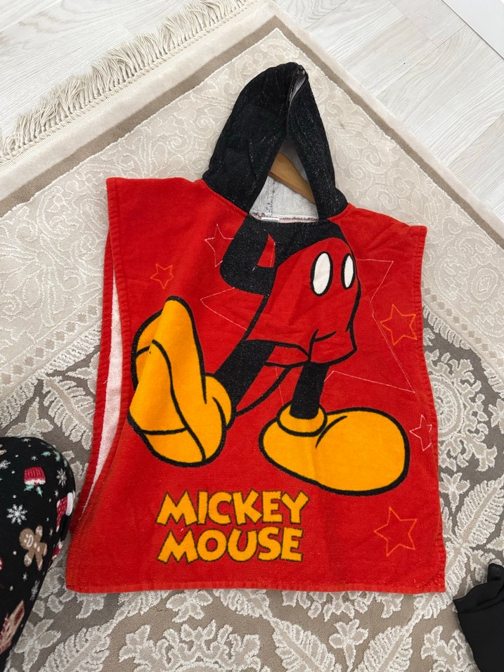 Kırmızı Mickey Mouse Baskılı Çocuk Bornozu - Görsel 4
