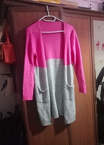 Pembe gri Hırka uzunluk 85 cm