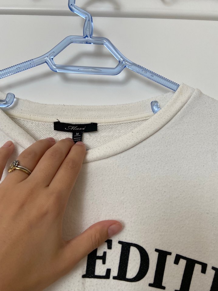 Beyaz Baskılı Kadın Sweatshirt - Görsel 2