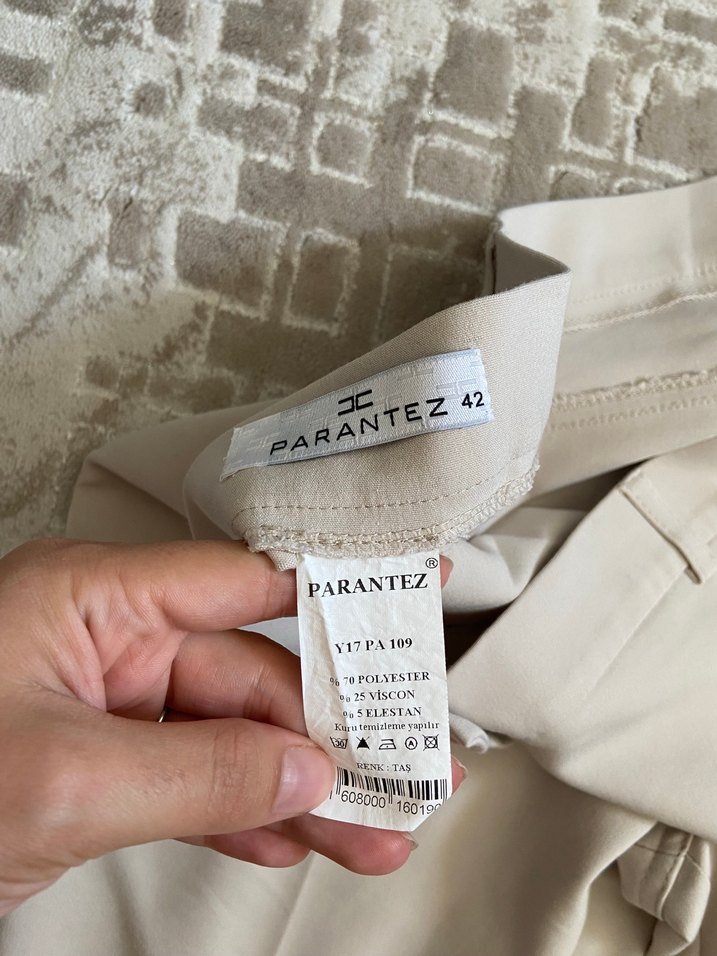 Bej Kadın Kumaş Pantolon Midi Boy - Görsel 2