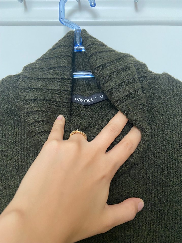 Boğazlı Yünlü Kadın Triko Elbise - Görsel 5