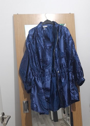 Parlak Mavi Midi Silky Salaş Ceket