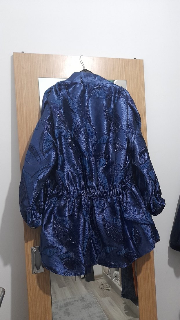 Parlak Mavi Midi Silky Salaş Ceket - Görsel 3