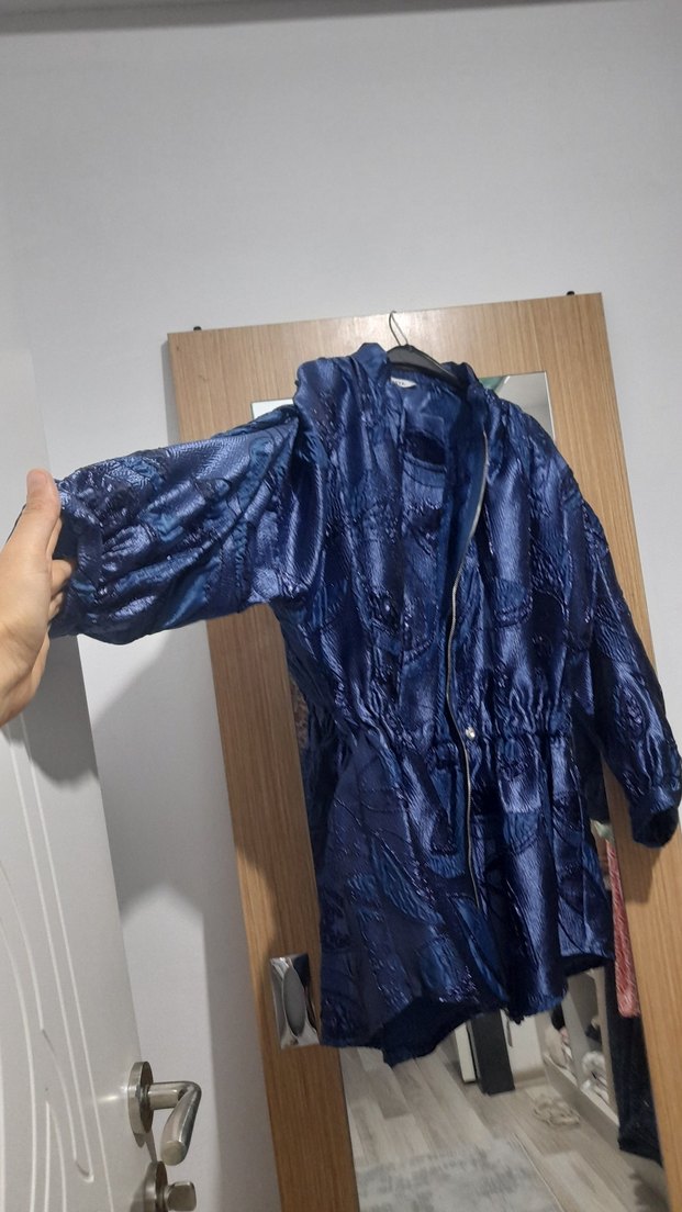 Parlak Mavi Midi Silky Salaş Ceket - Görsel 2