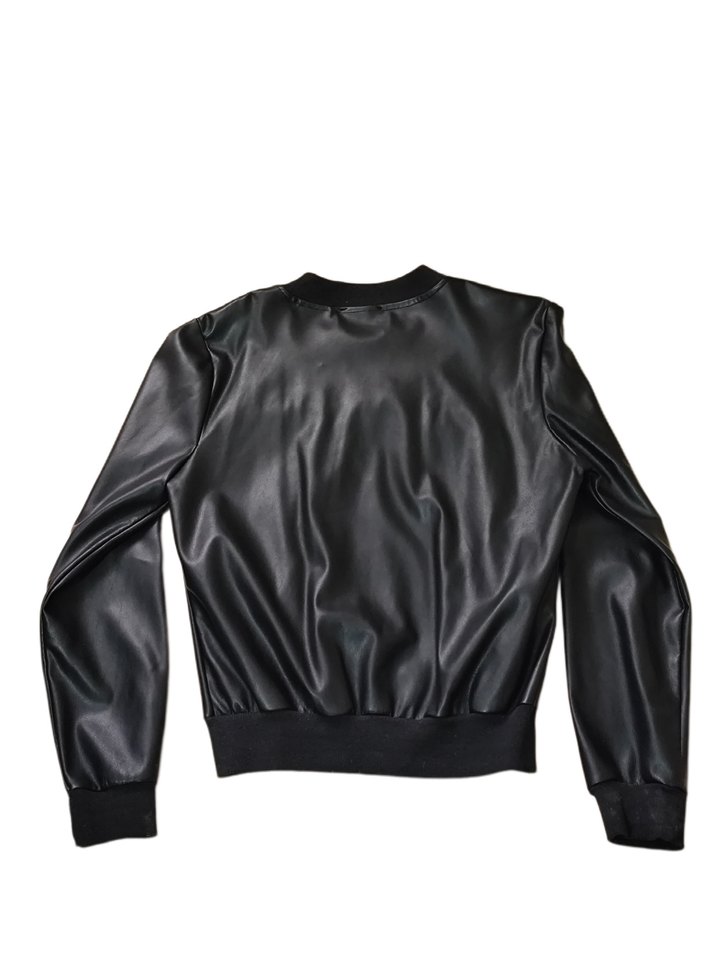 Siyah Deri Fermuarlı Kadın Ceket - Görsel 2