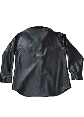 Düğmeli Siyah Deri Kadın Ceket - Görsel 2