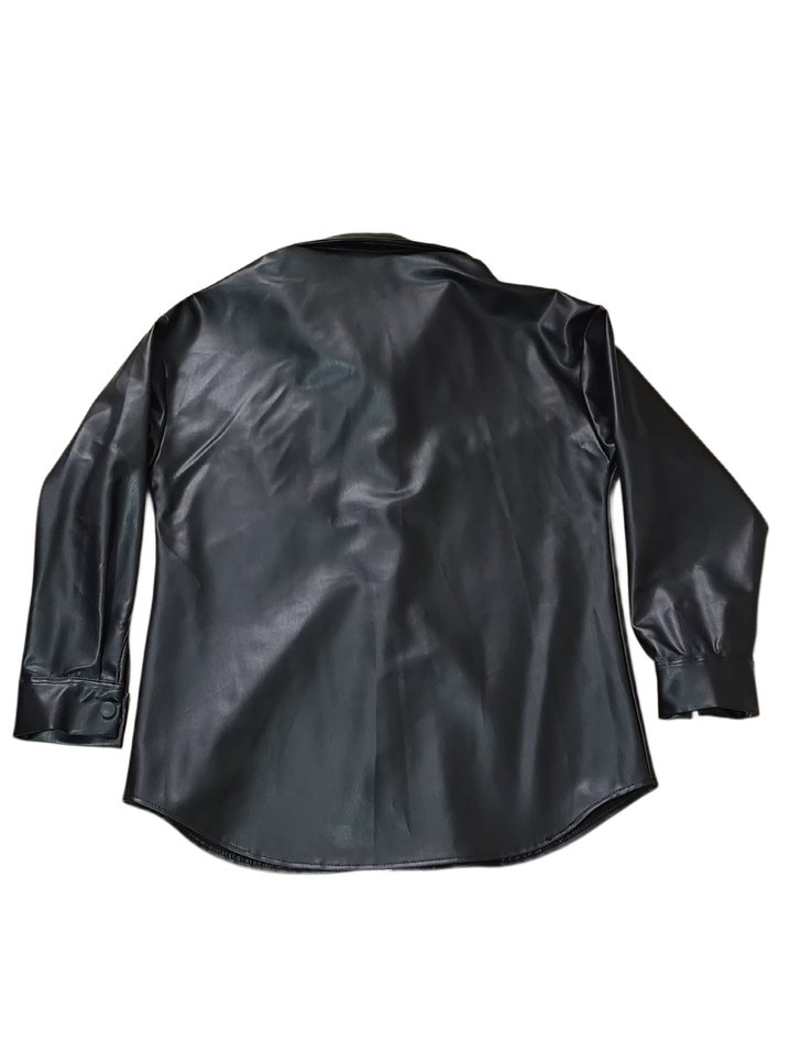 Düğmeli Siyah Deri Kadın Ceket - Görsel 2