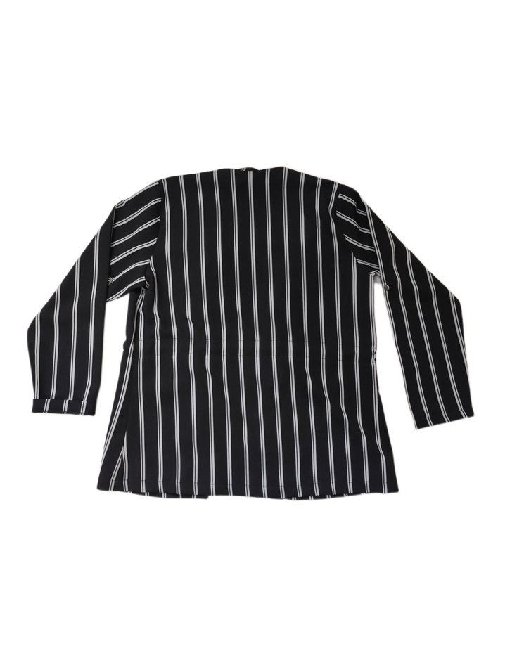 Kadın Siyah Beyaz belden bağlamalı Çizgili Regular Fit Blazer - Görsel 3