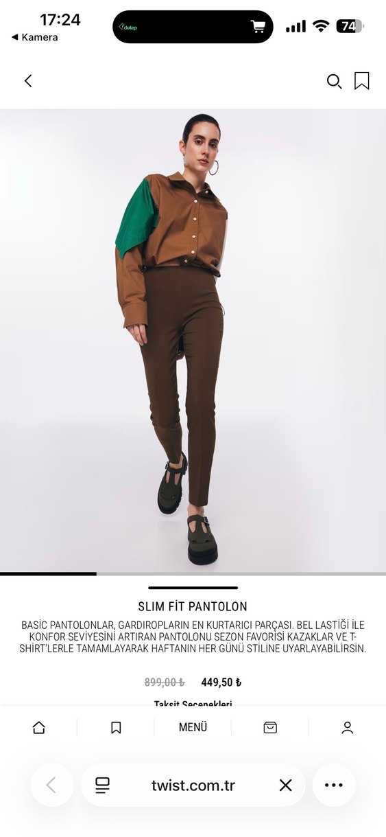 Kadın Bej Kemerli Midi Kumaş Pantolon - Görsel 2