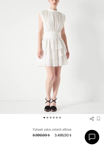 Beyaz Keten Mini Volanlı Elbise - Görsel 3