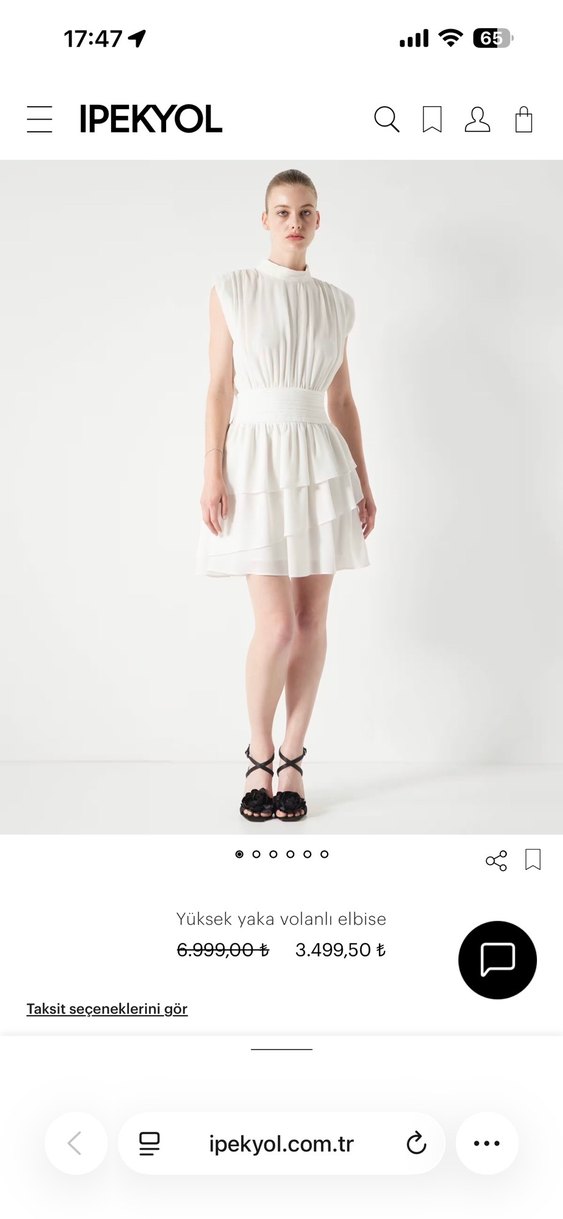 Beyaz Keten Mini Volanlı Elbise - Görsel 3