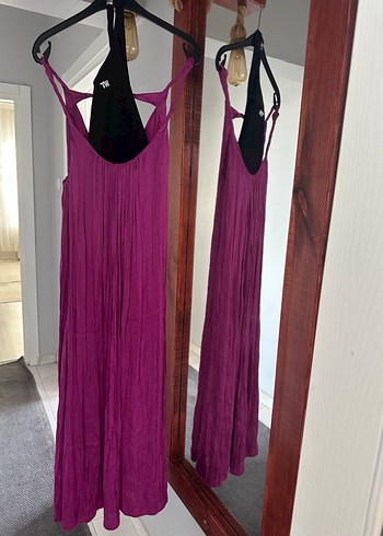 Mor Drapeli Uzun Askılı Kadın Elbise - Görsel 2